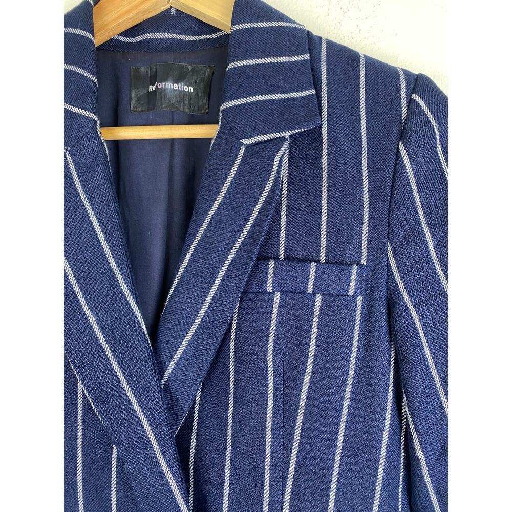 Reformation Verano 100% Linen Pinstripe Double Breasted Blazer XS - Picture 8 of 13